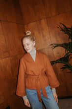 Load image into Gallery viewer, Novels Simple Wrap Jacket (Finnish PDF) | The Simple Wrap Jacket is your go-to top for home office and after works. It works as a top or a light jacker depending on the fabric you choose, and you can wear the jacket loose or snug. The jacket is a wrap design with a detachable belt. The wide cuffs and front piece are finished with decorative stitching.