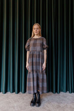 Load image into Gallery viewer, The dreamy Puff Midi Dress adopts to any occasion, depending on the fabric you use. Puff Midi Dress dress has a feminine and relaxed silhouette with wide frills at hem and short puff sleeves with elastic cuffs. The dress has an O-neck and slit opening at back.